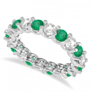 Diamond & Emerald Eternity Wedding Band 14k White Gold (2.40ct)