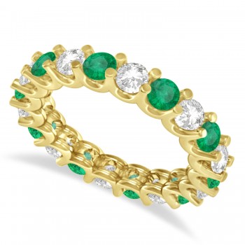 Diamond & Emerald Eternity Wedding Band 14k Yellow Gold (2.40ct)