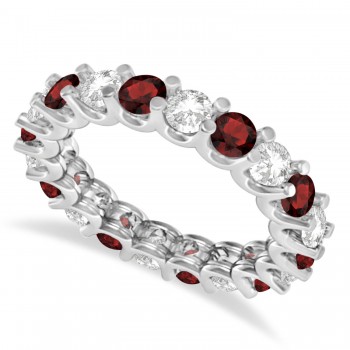 Diamond & Garnet Eternity Wedding Band 14k White Gold (2.40ct)