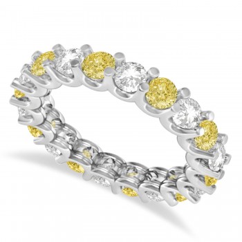 Yellow & White Diamond Eternity Wedding Band 14k White Gold (2.40ct)