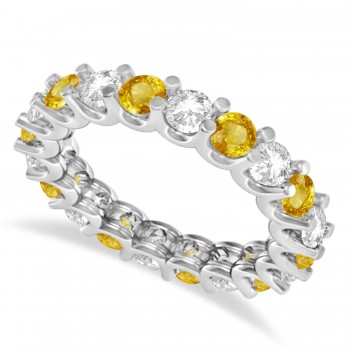 Diamond & Yellow Sapphire Eternity Wedding Band 14k White Gold (2.40ct)