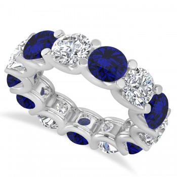 Diamond & Blue Sapphire Eternity Wedding Band 14k White Gold (11.00ct)