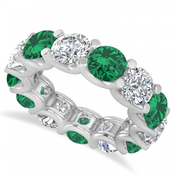 Diamond & Emerald Eternity Wedding Band 14k White Gold (11.00ct)