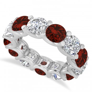 Diamond & Garnet Eternity Wedding Band 14k White Gold (11.00ct)