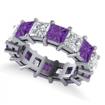 Princess Diamond & Amethyst Wedding Band 14k White Gold (10.08ct)