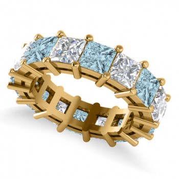 Princess Diamond & Aquamarine Wedding Band 14k Yellow Gold (10.08ct)