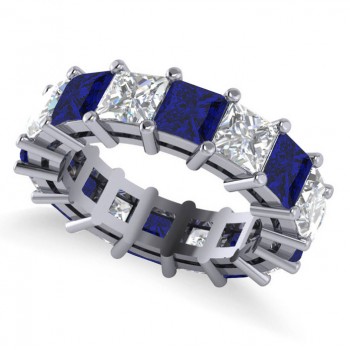 Princess Diamond & Blue Sapphire Wedding Band 14k White Gold (10.08ct)