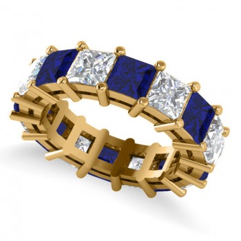 Princess Diamond & Blue Sapphire Wedding Band 14k Yellow Gold (10.08ct)