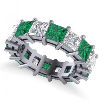 Princess Diamond & Emerald Wedding Band 14k White Gold (10.08ct)