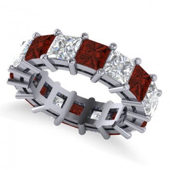 Princess Diamond & Garnet Wedding Band 14k White Gold (10.08ct)