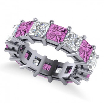 Princess Diamond & Pink Sapphire Wedding Band 14k White Gold (10.08ct)