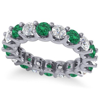 Diamond & Emerald Eternity Wedding Band 14k White Gold (3.53ct)