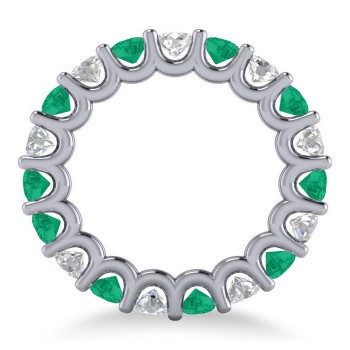 Diamond & Emerald Eternity Wedding Band 14k White Gold (3.53ct)