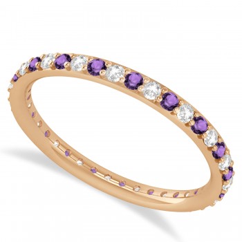 Diamond & Amethyst Eternity Wedding Band 14k Rose Gold (0.57ct)