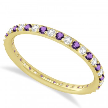 Diamond & Amethyst Eternity Wedding Band 14k Yellow Gold (0.57ct)