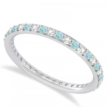 Diamond & Aquamarine Eternity Wedding Band 14k White Gold (0.57ct)