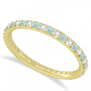 Diamond & Aquamarine Eternity Wedding Band 14k Yellow Gold (0.57ct)