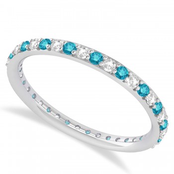 Blue & White Diamond Eternity Wedding Band 14k White Gold (0.57ct)