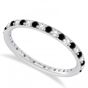 Black & White Diamond Eternity Wedding Band 14k White Gold (0.57ct)