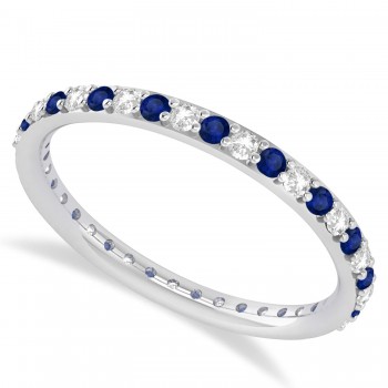 Diamond & Blue Sapphire Eternity Wedding Band 14k White Gold (0.57ct)