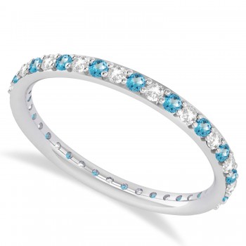 Diamond & Blue Topaz Eternity Wedding Band 14k White Gold (0.57ct)