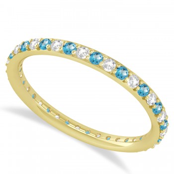 Diamond & Blue Topaz Eternity Wedding Band 14k Yellow Gold (0.57ct)