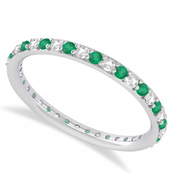 Diamond & Emerald Eternity Wedding Band 14k White Gold (0.57ct)