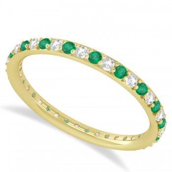 Diamond & Emerald Eternity Wedding Band 14k Yellow Gold (0.57ct)