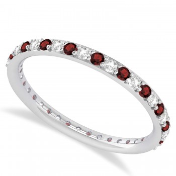 Diamond & Garnet Eternity Wedding Band 14k White Gold (0.57ct)