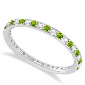 Diamond & Peridot Eternity Wedding Band 14k White Gold (0.57ct)