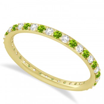 Diamond & Peridot Eternity Wedding Band 14k Yellow Gold (0.57ct)