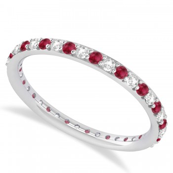 Diamond & Ruby Eternity Wedding Band 14k White Gold (0.57ct)