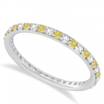 Yellow & White Diamond Eternity Wedding Band 14k White Gold (0.57ct)