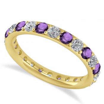 Diamond & Amethyst Eternity Wedding Band 14k Yellow Gold (1.50ct)