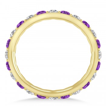 Diamond & Amethyst Eternity Wedding Band 14k Yellow Gold (1.50ct)