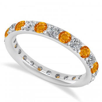 Diamond & Citrine Eternity Wedding Band 14k White Gold (1.50ct)