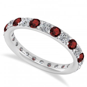 Diamond & Garnet Eternity Wedding Band 14k White Gold (1.50ct)