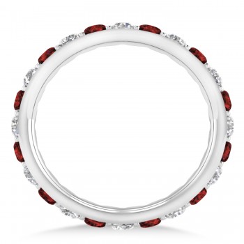 Diamond & Garnet Eternity Wedding Band 14k White Gold (1.50ct)