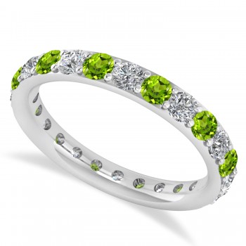 Diamond & Peridot Eternity Wedding Band 14k White Gold (1.50ct)