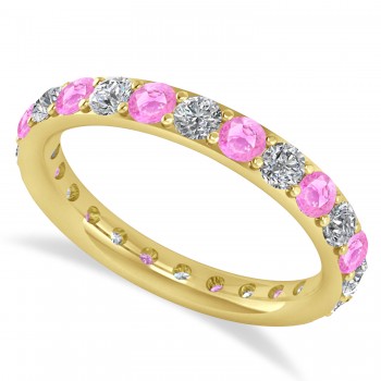 Diamond & Pink Sapphire Eternity Wedding Band 14k Yellow Gold (1.50ct)