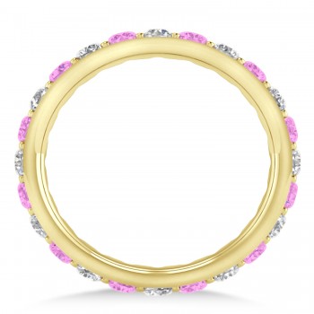 Diamond & Pink Sapphire Eternity Wedding Band 14k Yellow Gold (1.50ct)