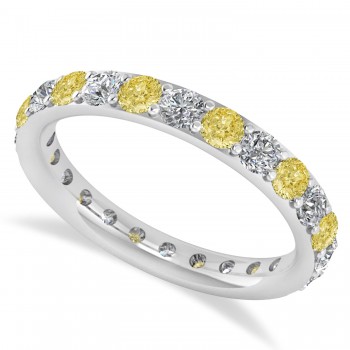 Yellow & White Diamond Eternity Wedding Band 14k White Gold (1.50ct)