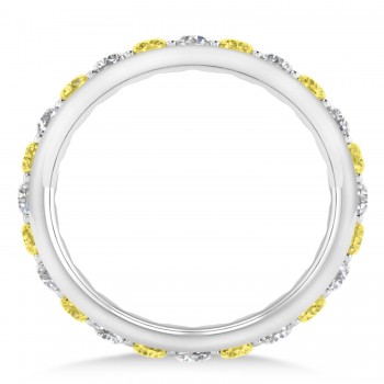 Yellow & White Diamond Eternity Wedding Band 14k White Gold (1.50ct)