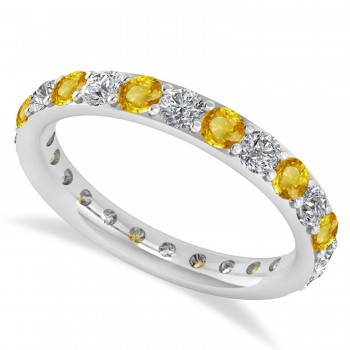 Diamond & Yellow Sapphire Eternity Wedding Band 14k White Gold (1.50ct)