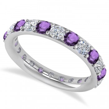 Diamond & Amethyst Eternity Wedding Band 14k White Gold (2.00ct)