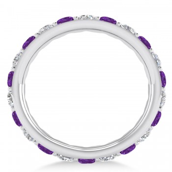 Diamond & Amethyst Eternity Wedding Band 14k White Gold (2.00ct)