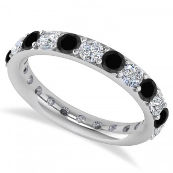 Black & White Diamond Eternity Wedding Band 14k White Gold (2.00ct)