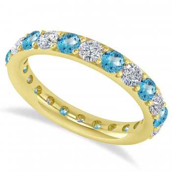 Diamond & Blue Topaz Eternity Wedding Band 14k Yellow Gold (2.00ct)