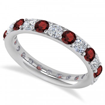 Diamond & Garnet Eternity Wedding Band 14k White Gold (2.00ct)