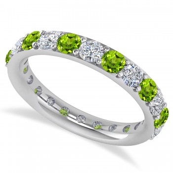 Diamond & Peridot Eternity Wedding Band 14k White Gold (2.00ct)